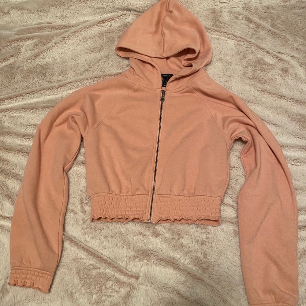 Forever 21 cinched cropped jacket with hood